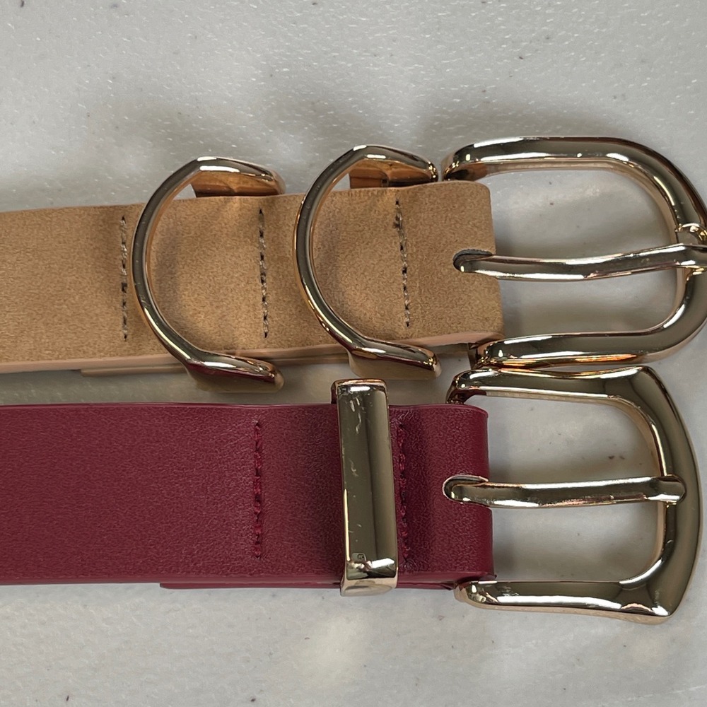 Vince Camuto Women's 2 Pack  of Belts 39" Tan and Burgundy Gold Tone Buckles - Picture 3 of 9